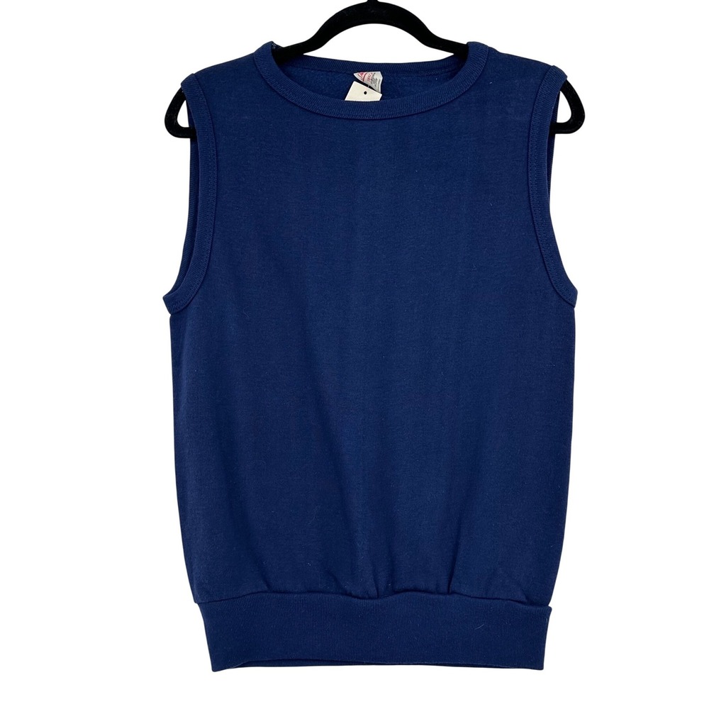 Vintage Sportswear Navy Blue Sleeveless Sweatshirt Vest Made in USA S deadstock